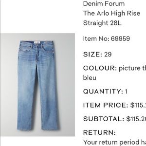 Aritzia Denim Forum Arlo High Rise size 29